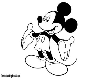 Mickey Mouse SVG | Happy Cartoon, Standing, Black and White | Disney Cut File | Digital Download Cricut Silhouette