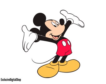 Mickey Mouse Feliz SVG / Pose Clásica de Pie, Brazos Abiertos, Dibujo Animado a Color, Descarga Digital para Cricut Silhouette