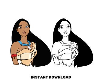Princess Pocahontas SVG | Disney Princess Cartoon Cut File | Native American Heroine Clipart | Digital Download Cricut Silhouette