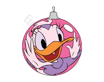 Daisy Duck Ornament SVG | Pink Christmas Ball, Smiling Face, Holiday Cartoon, Digital Download for Cricut Silhouette