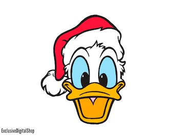 Donald Duck SVG | Christmas Santa Hat, Smiling Duck Head | Holiday Cartoon Cut File | Digital Download Cricut Silhouette