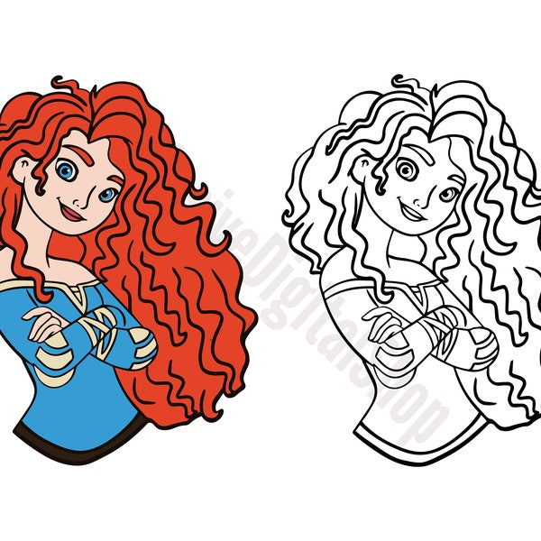 Princesse Merida SVG, Princesse Esquissée SVG, Fichier Coupé - Téléchargement Numérique svg png Design Pour Cricut ou Silhouette Cut File Instant Vector