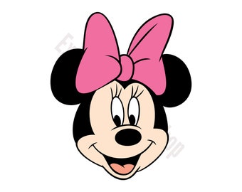Minnie Mouse Head SVG | Cartoon Face, Big Pink Bow, Girl Mouse | Color Clipart | Digital Download Cricut Silhouette