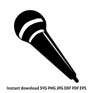 May include: A black silhouette of a microphone with a white stripe on the top.