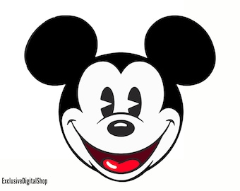 Mickey Mouse Head SVG | Smiling Cartoon Face, Black & White | Classic Mouse Clipart | Digital Download Cricut Silhouette