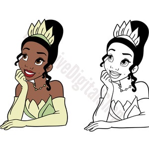 Princess Tiana SVG, Princess Tiana Outlined SVG, Cut File - Digital Download svg png Design For Cricut or Silhouette Cut File Instant Vector