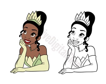 Princess Tiana SVG, Princess Tiana Outlined SVG, Cut File - Digital Download svg png Design For Cricut or Silhouette Cut File Instant Vector
