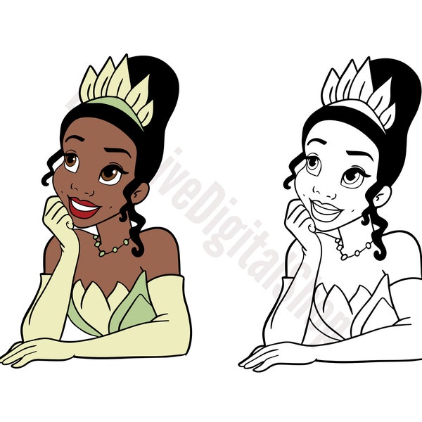 Princess Tiana SVG, Princess Tiana Outlined SVG, Cut File - Digital Download svg png Design For Cricut or Silhouette Cut File Instant Vector