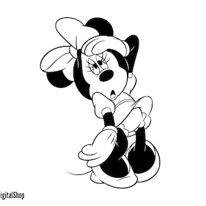 Minnie Mouse Tired SVG | Cute Cartoon Outline, Sitting Rest Pose | Girl Mouse Clipart | Digital Download Cricut Silhouette