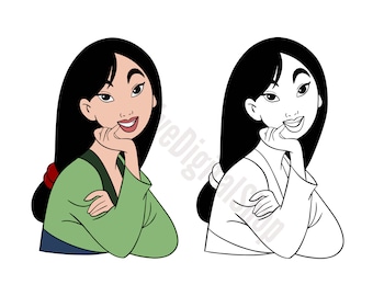 Princess Mulan SVG | Cartoon Portrait Cut File | Disney Heroine Clipart | Digital Download for Cricut Silhouette