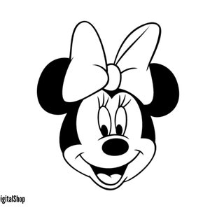 Minnie Mouse Head SVG | Black & White Cartoon, Bow, Smiling Face | Girl Mouse Cut File | Digital Download Cricut Silhouette image 1