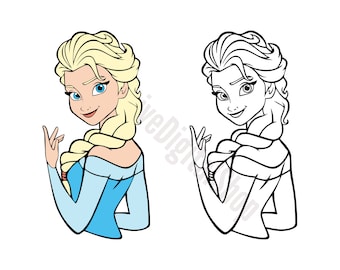 Frozen Elsa SVG | Princess Elsa Outline Cut File | Disney Queen Cartoon Clipart | Digital Download Cricut Silhouette