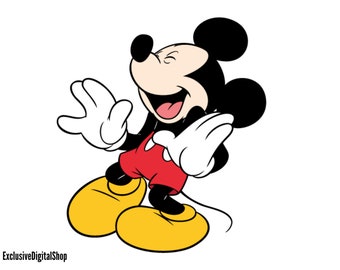 Mickey Mouse Happy SVG | Cartoon, Yellow Shoes, Red Shorts, Waving Classic Mouse | Digital Download Cricut Silhouette