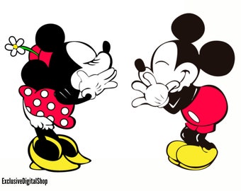 Mickey & Minnie Kiss SVG | Cute Cartoon Couple, Love Pose, Valentine Clipart | Digital Download Cricut Silhouette