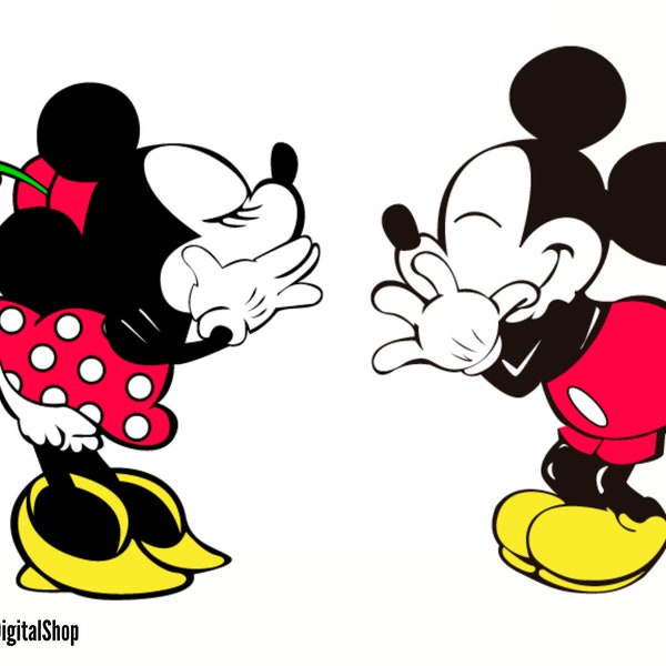 Mickey & Minnie Kiss SVG, Mouse SVG, Cut File - Digital Download svg dxf eps png pdf Design For Cricut or Silhouette Cut File Instant Vector