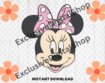 ミニーマウスSVG | ピンクのリボンの漫画の女の子のクリップアート | クラシックディズニーマウスのカットファイル | デジタルダウンロードCricutシルエット