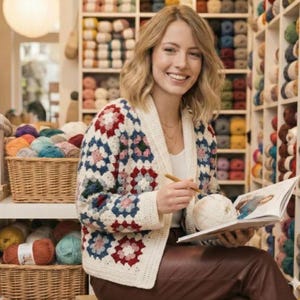 Häkelanleitung für eine Strickjacke im Granny-Square-Stil (PDF) | Boho-Patchwork-Pullover | Auch in großen Größen (XS-5XL) erhältlich | Häkelweste zum Download