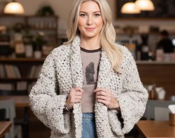 Chunky Boho Crochet Cardigan Pattern • Drop-Shoulder Oversized Textured Sweater PDF • Cozy Crochet Fashion / DIY Crochet Pattern