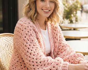 Crochet Hexagon Cardigan Pattern, Easy Oversized Granny Square Sweater PDF, Chunky Wool Jacket, Sizes XS-5XL, Beginner Friendly