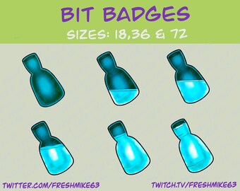 Potion flask bit badges | Twitch Sub Badges | Set of 6 | Flask Icons | Blue Flask bit badge icons | Discord | Chat Subscriber Emotes