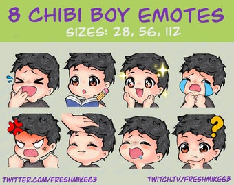 Boy Twitch Emotes , 8 Boy Emotes, Twitch Emotes, Discord Emotes, YouTube Emotes, Male Emotes, Green eyes, Black Hair, Black Shirt