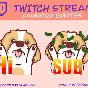 animowane emotikony twitch/ twitch i discord/ animowane słodkie emotikony/ pakiet emotikonów streamerów/ emotikony psów/ emotikony shitzu/ animowane emotikony psów/ twitch