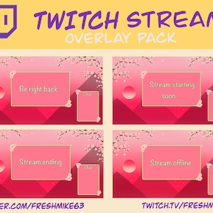 Red Cherry Blossom Twitch Overlays und Szenen - Webcam Bordüre, Stream Start, Be Right Back, Stream Enden, Stream Offline streamen, just chatting,