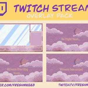 LoFi Pink Cloud Twitch Overlays und Szenen - Webcam Bordüre, Stream Start, Be Right Back, Stream Enden, Stream Offline streamen, just chatting,