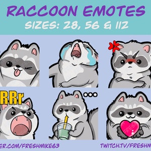 Racoon Emotes , Cute Racoon Emotes, Twitch Emotes, Discord Emotes, YouTube Emotes, Animal Emotes, Racoon Chibi.