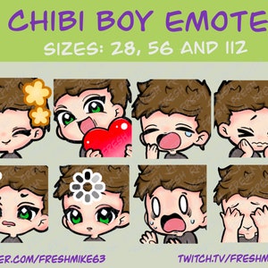 Boy Twitch Emotes , 8 Boy Emotes, Twitch Emotes, Discord Emotes, YouTube Emotes, Male Emotes, Green eyes, Brown Hair, Black Shirt