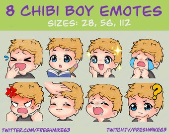 Boy Twitch-emotes, 8 Boy-emotes, Twitch-emotes, Discord-emotes, YouTube-emotes, mannelijke emotes, blauwe ogen, blond haar, zwart shirt