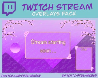 Cherry Blossom Twitch Overlays and Scenes - Webcam Border, Stream Starting, Be Right Back, Stream Ending, Stream Offline, Just Chatting,