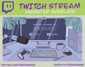 Custom Animated Lofi Gaming Desk/Stream Starting /Be Right Back /Stream Ending /Just Chatting /Gameplay /purple