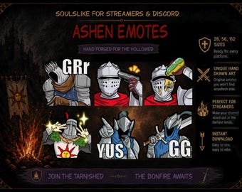Soulslike Emotes | Dark Fantasy Twitch & Discord Emotes | Knight Streamer Emoji Pack