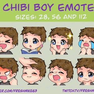 Boy Twitch Emotes , 8 Boy Emotes, Twitch Emotes, Discord Emotes, YouTube Emotes, Male Emotes, Blue eyes, Brown Hair, Black Shirt