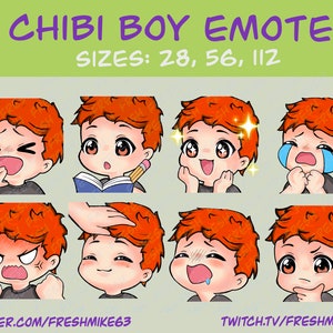 Boy Twitch Emotes , 8 Boy Emotes, Twitch Emotes, Discord Emotes, YouTube Emotes, Male Emotes, Brown eyes, Orange hair Hair, Black Shirt