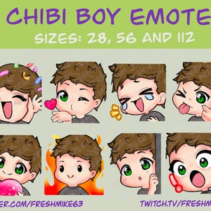 Boy Twitch Emotes , 8 Boy Emotes, Twitch Emotes, Discord Emotes, YouTube Emotes, Male Emotes, Green eyes, Brown Hair, Black Shirt