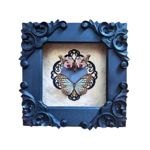 Wooden real frame Butterfly Parantica aglea Taxadermy Oddity Curiosities Insect art Butterfly art Halloween gift Box dried butterfly