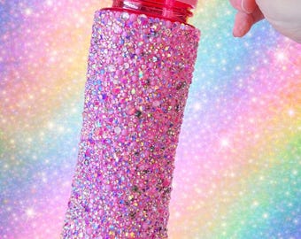Crystal Rhinestone Water Bottle, Pink & Lilac Gems, Luna Crystals