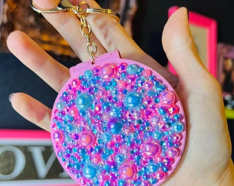 Keyring Mirror ! Unicorn Vibe with Pink, Blue & Ombré Pearls Sparkling with AB Crystals / Rhinestones Gorgeous Gifts