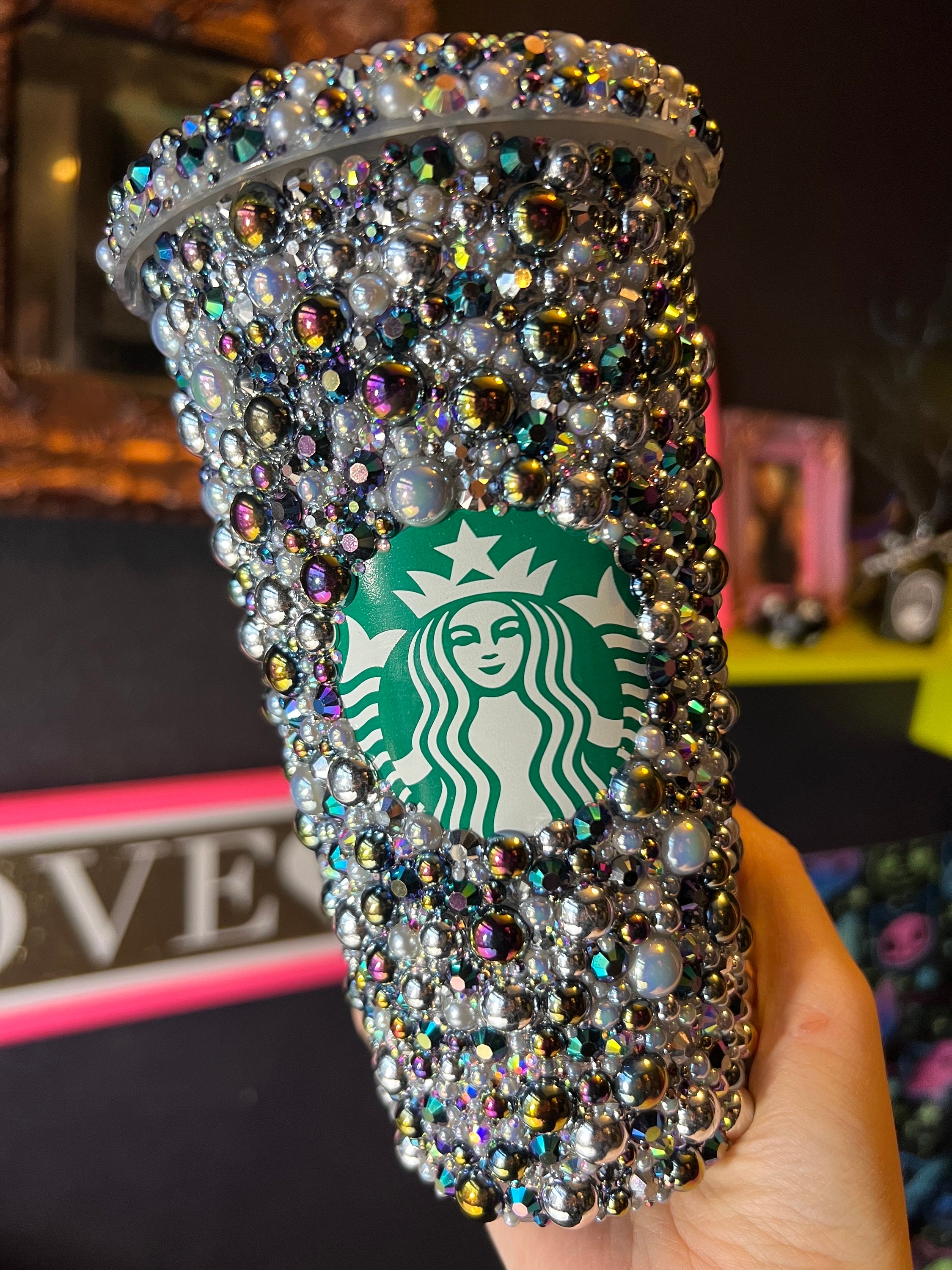Black Magic Starbucks Tumbler, Pearls, AB Crystals Rhinestones - Etsy