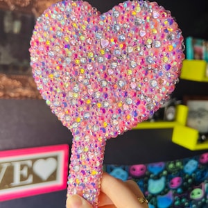 Heart Shaped Mirror Decorated with Exquisite Lilac and Pink Luna Crystals, & Jelly Rhinestones !