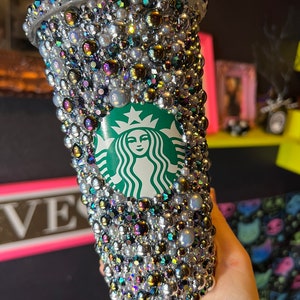 BLACK MAGIC Vibes Tumbler Cold Cup with Gorgeous Pearls, AB Crystals and Rhinestones