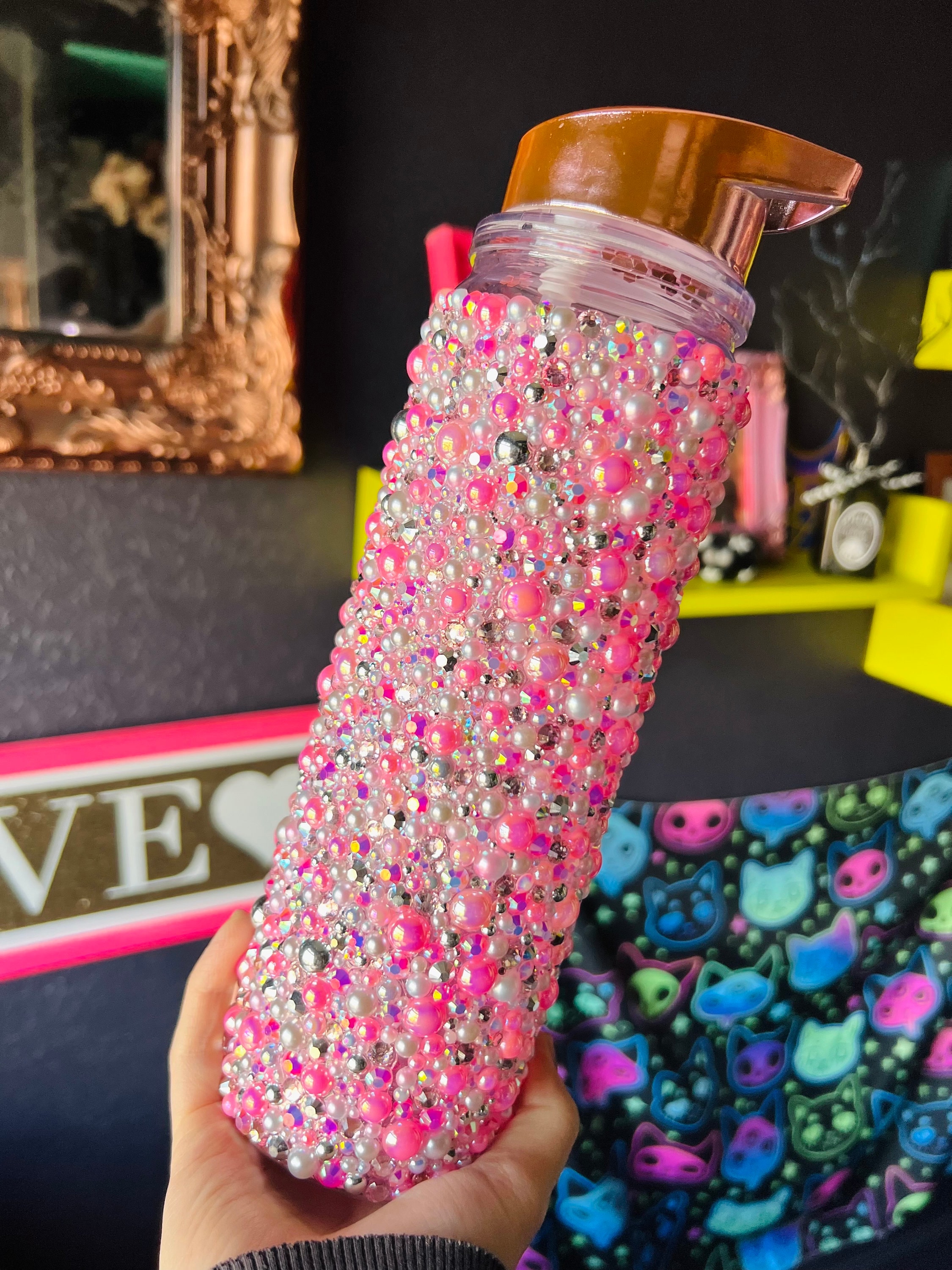 Pink Princess Rhinestone Pink Princess Rhinestone Tumbler, Iridescent Pearls, Bling Water Bottle ...