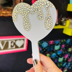 Heart Shaped Mirror Dripped  in Moonlight Sparkle AB Crystals