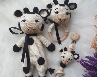 Handmade amigurumi cute crochet animals,sweet cow for newborns,toys for babies and kids, Birthday gifts,rattle,crochet cow ,crochet girl cow