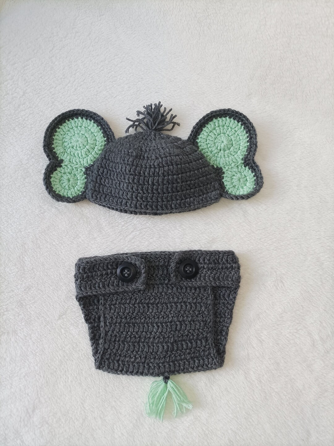 Crochet Newborn Baby Elephant Outfit Set, Baby Elephant Outfit, Crochet