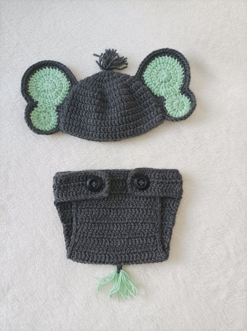 Crochet Newborn Baby Elephant Outfit Set, Baby Elephant Outfit, Crochet
