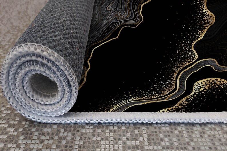 Marble Rug Black and Gold Marble Rug Living Room Rug Etsy