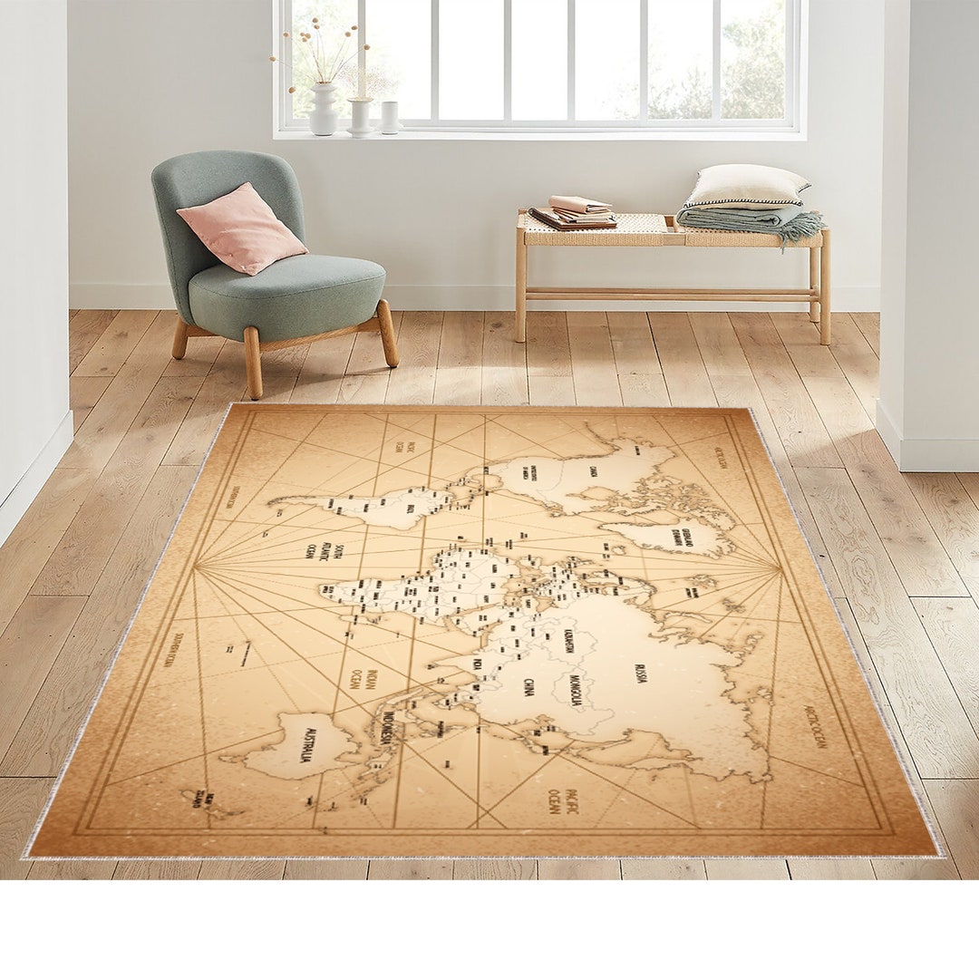 Rustic World Map Area Rugs 3D Rug for Living Room Scholl Etsy